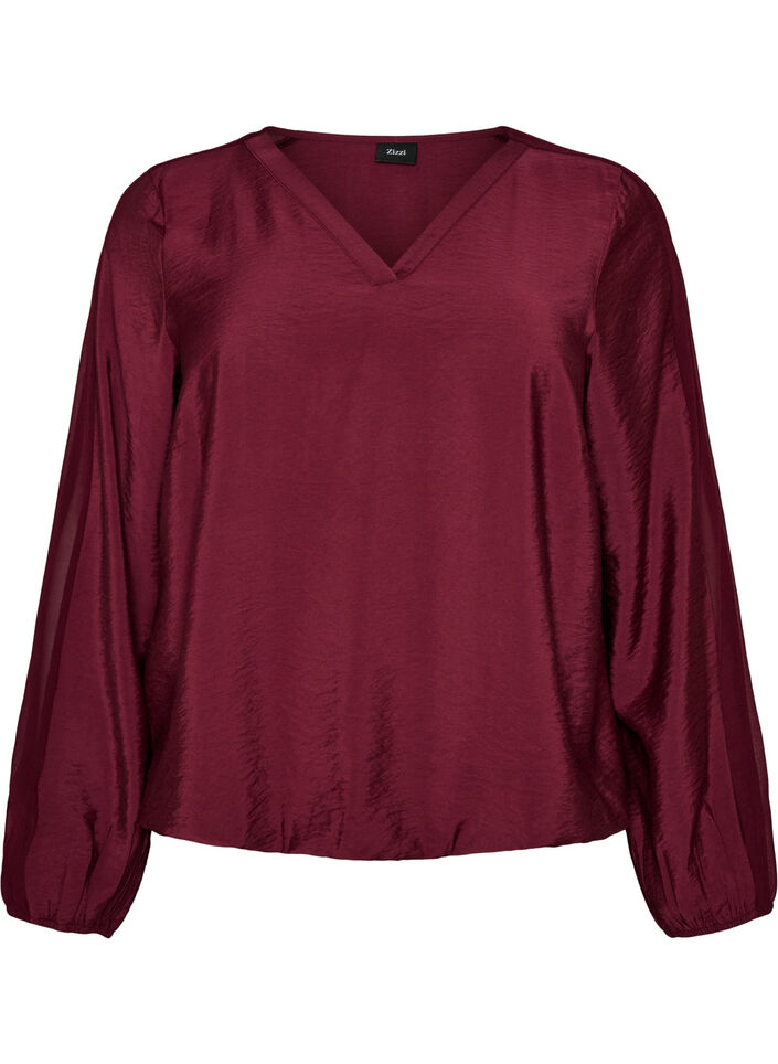 Bluse mit Balloneffekt und Chiffondetails, Rot, Packshot image number 0