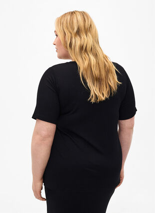 T-Shirt aus gerippter Viskose, Black, Model image number 1