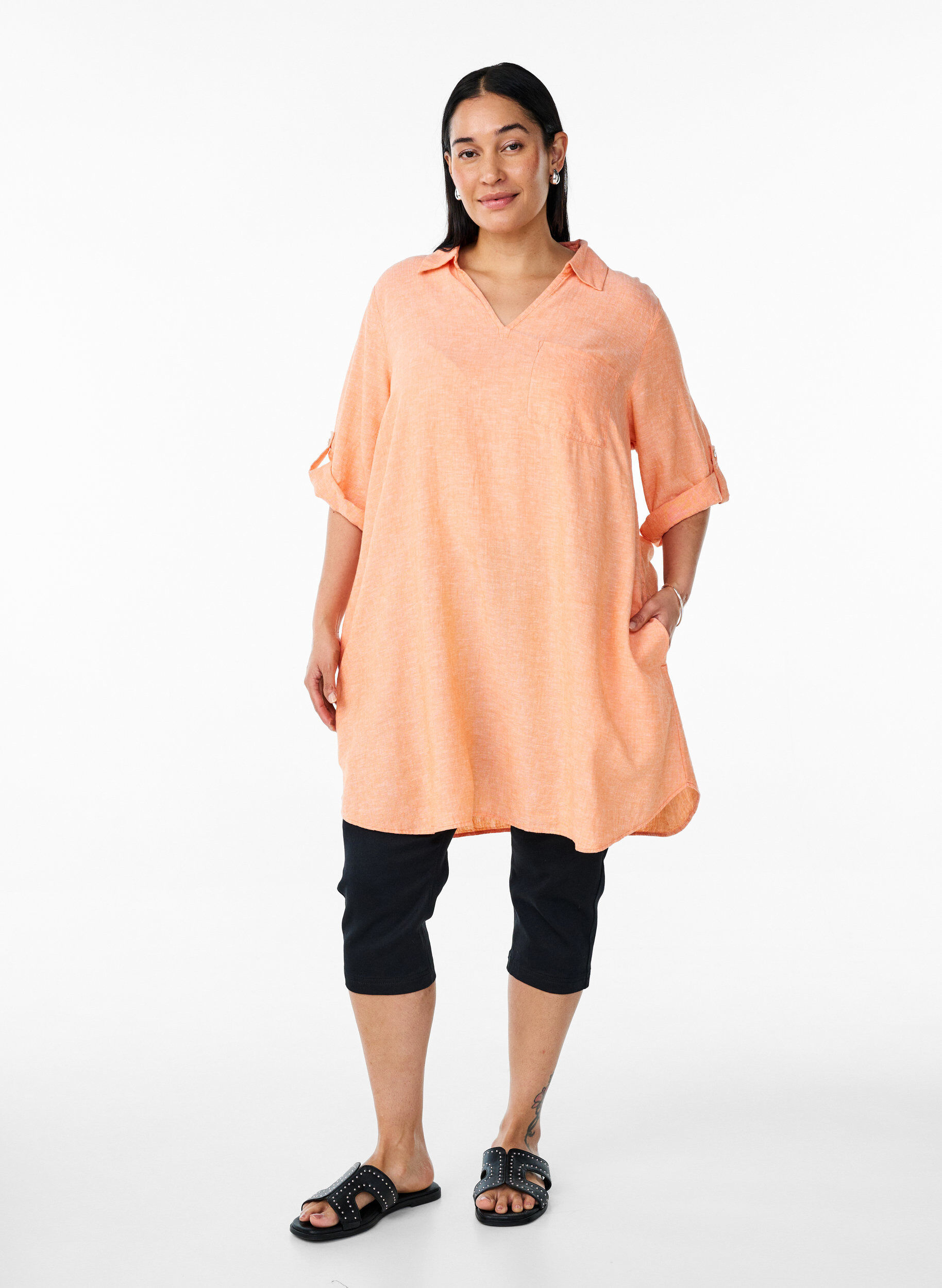 ZizziTunika aus Leinen und Viskose mit A-Linie, Orange, Model image number 1