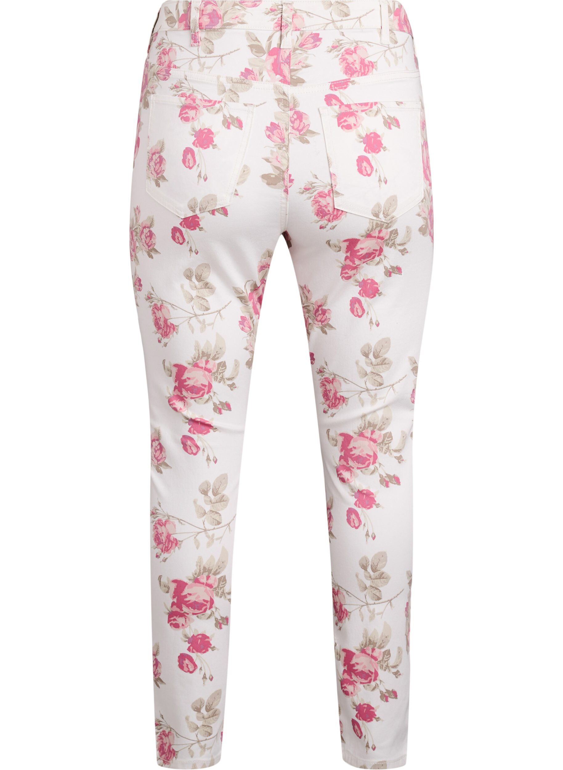 ZizziSuper-schmale Amy Jeans mit Blumenprint, Vanille, Packshot image number 1