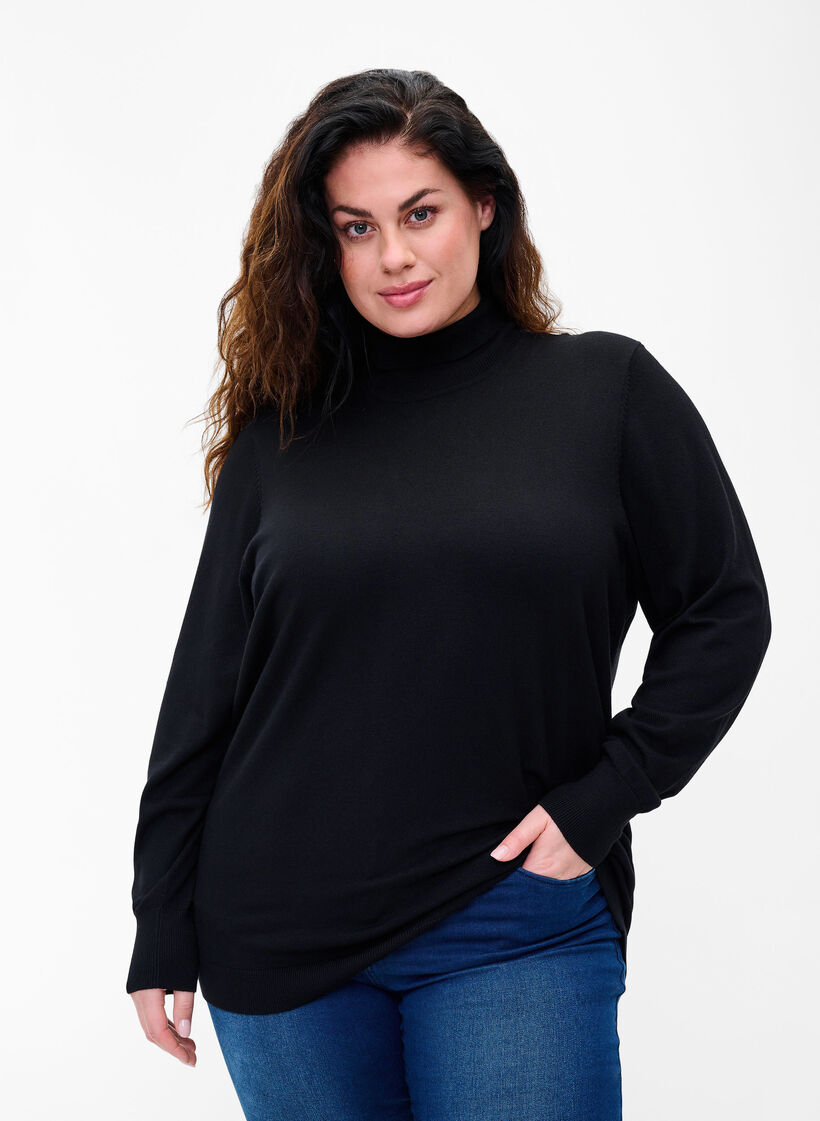 Rollkragenpullover aus Viskose, Black, Model image number 0