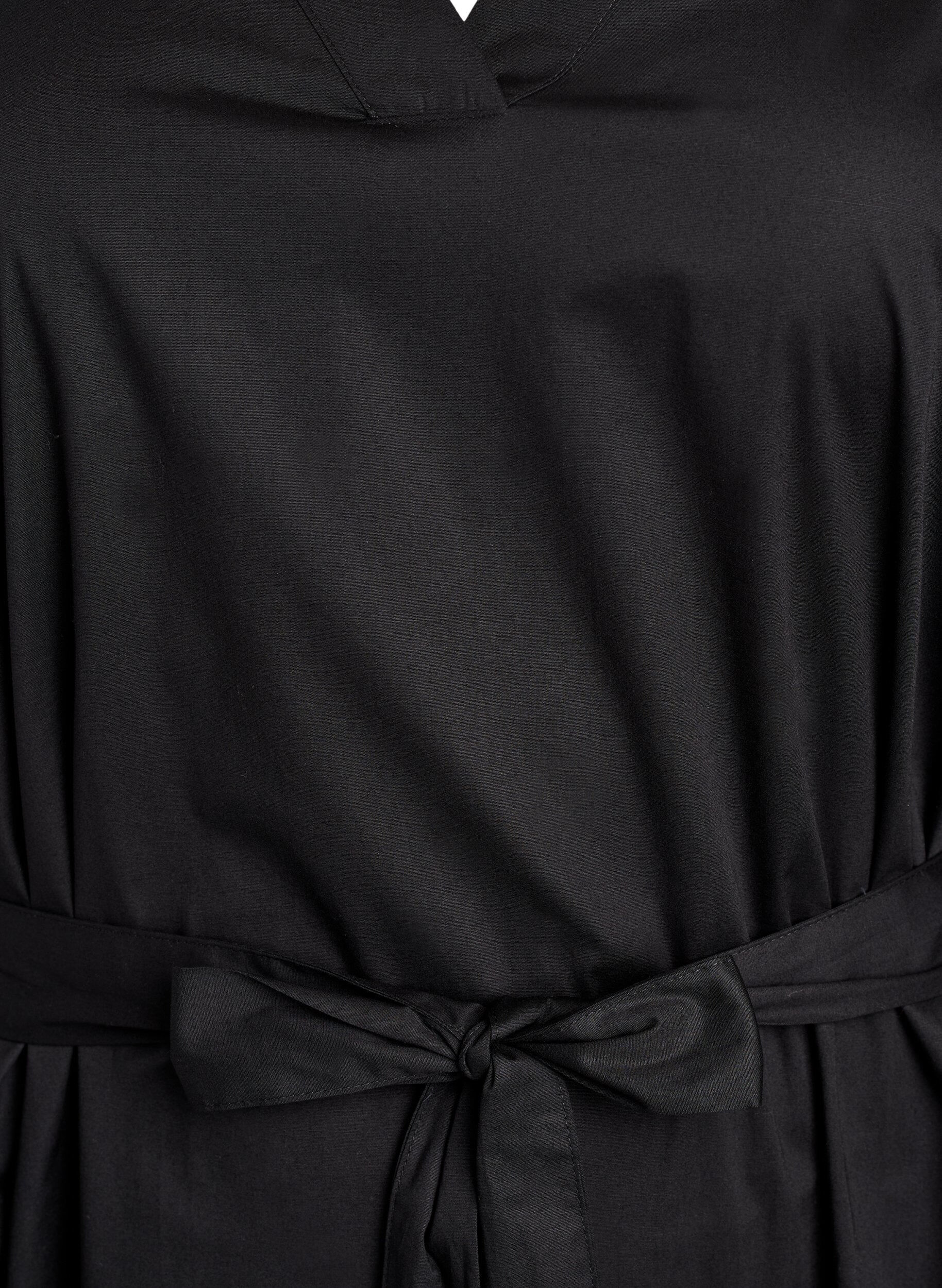 ZizziKleid aus Bio-Baumwolle mit Bindeg&uuml;rtel, Schwarz, Packshot image number 2