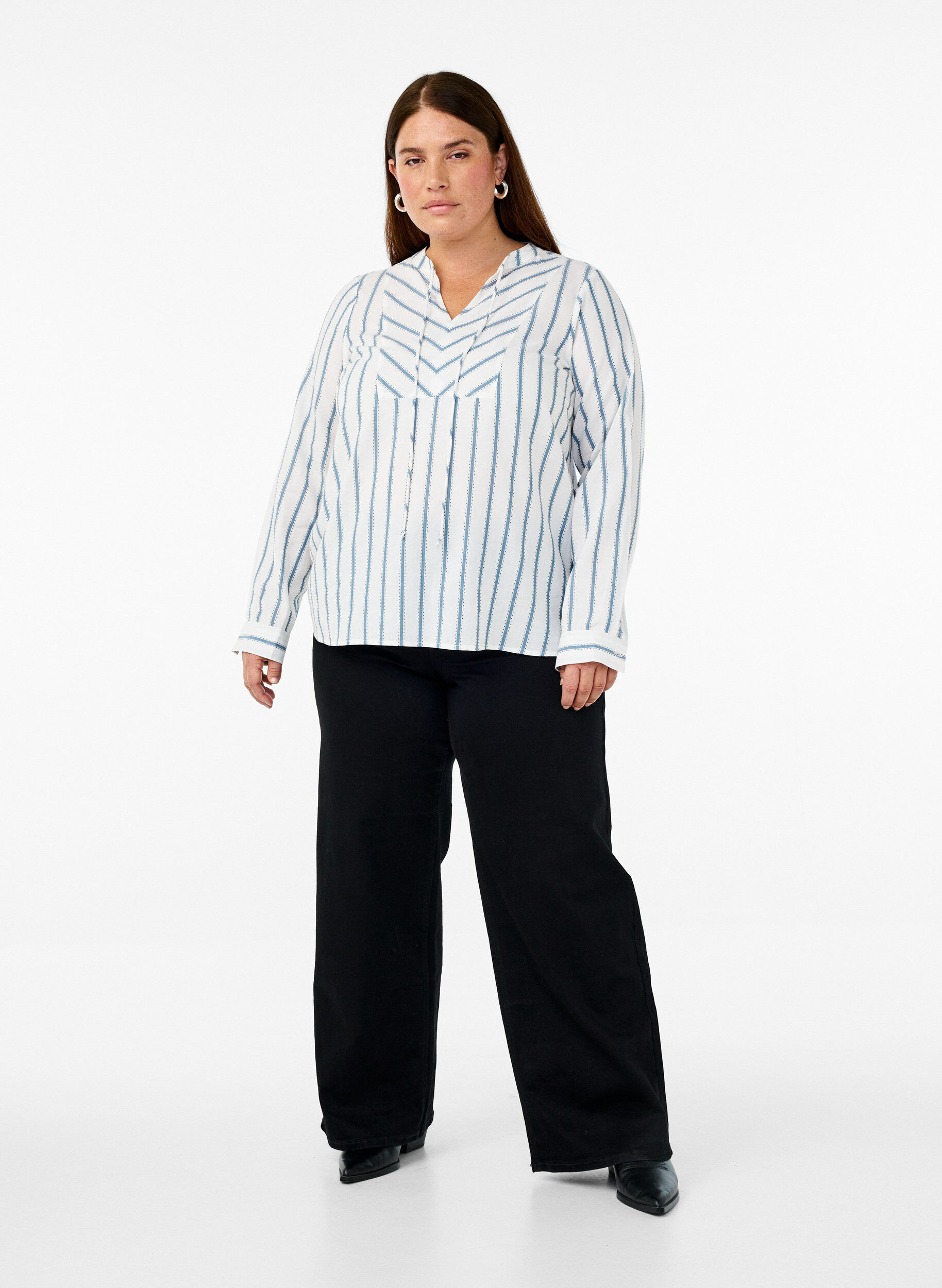 ZizziGestreifte Bluse mit Bindedetail, Wei&szlig;, Model image number 1