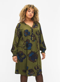 Kleid aus Viskose mit Print, Green Big Flower, Model