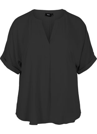Kurzärmelige Bluse mit V-Ausschnitt, Black, Packshot image number 0