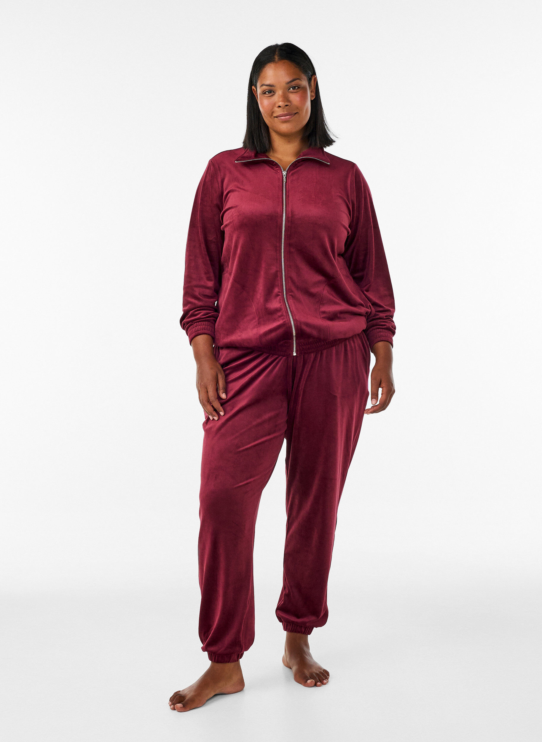 ZizziWeicher Cardigan aus Velours mit Rei&szlig;verschluss und hohem Kragen, Rot, Model image number 1
