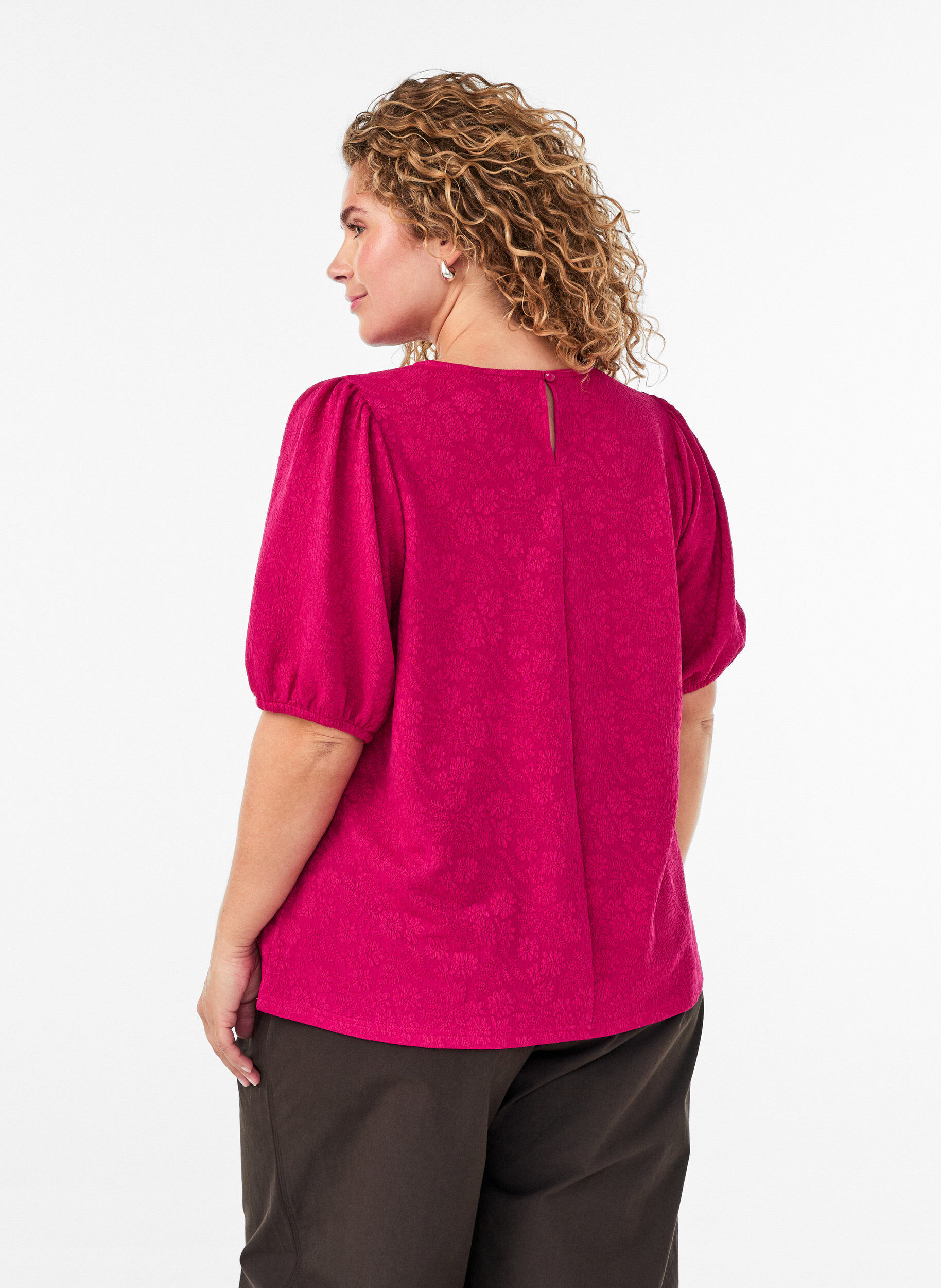 ZizziBluse mit Struktur und kurzen &Auml;rmeln, Pink, Model image number 2