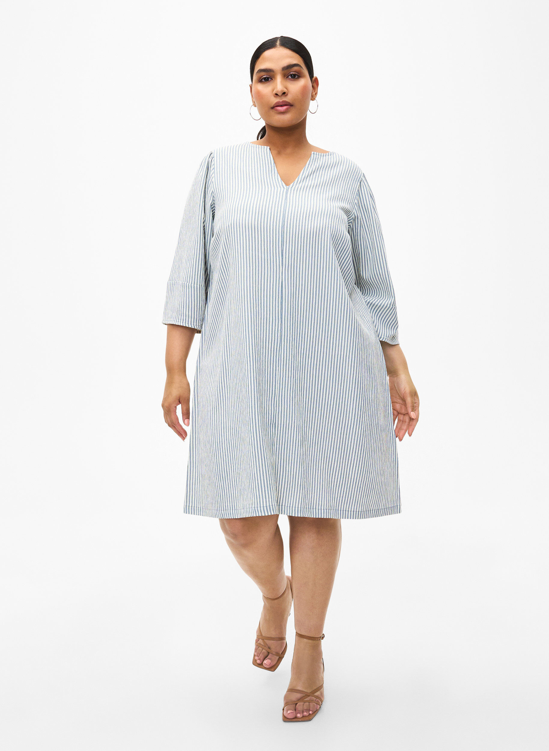 ZizziGestreiftes Kleid mit 3/4-&Auml;rmeln, Blue Stripe, Model image number 2