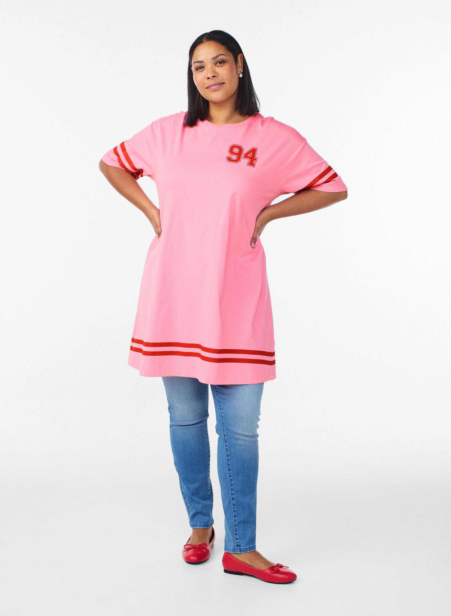 ZizziSportliches T-Shirtkleid aus Baumwolle, Pink, Model image number 1