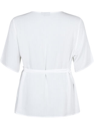 Geblümte Bluse aus Viskose mit Wickel-Optik, Bright White, Packshot image number 1