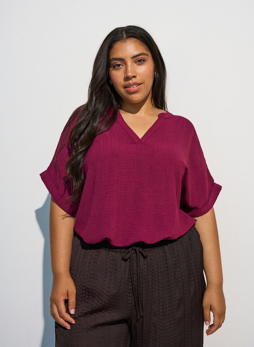 Lockere Bluse mit kurzen &Auml;rmeln, Rot, Model image number 3