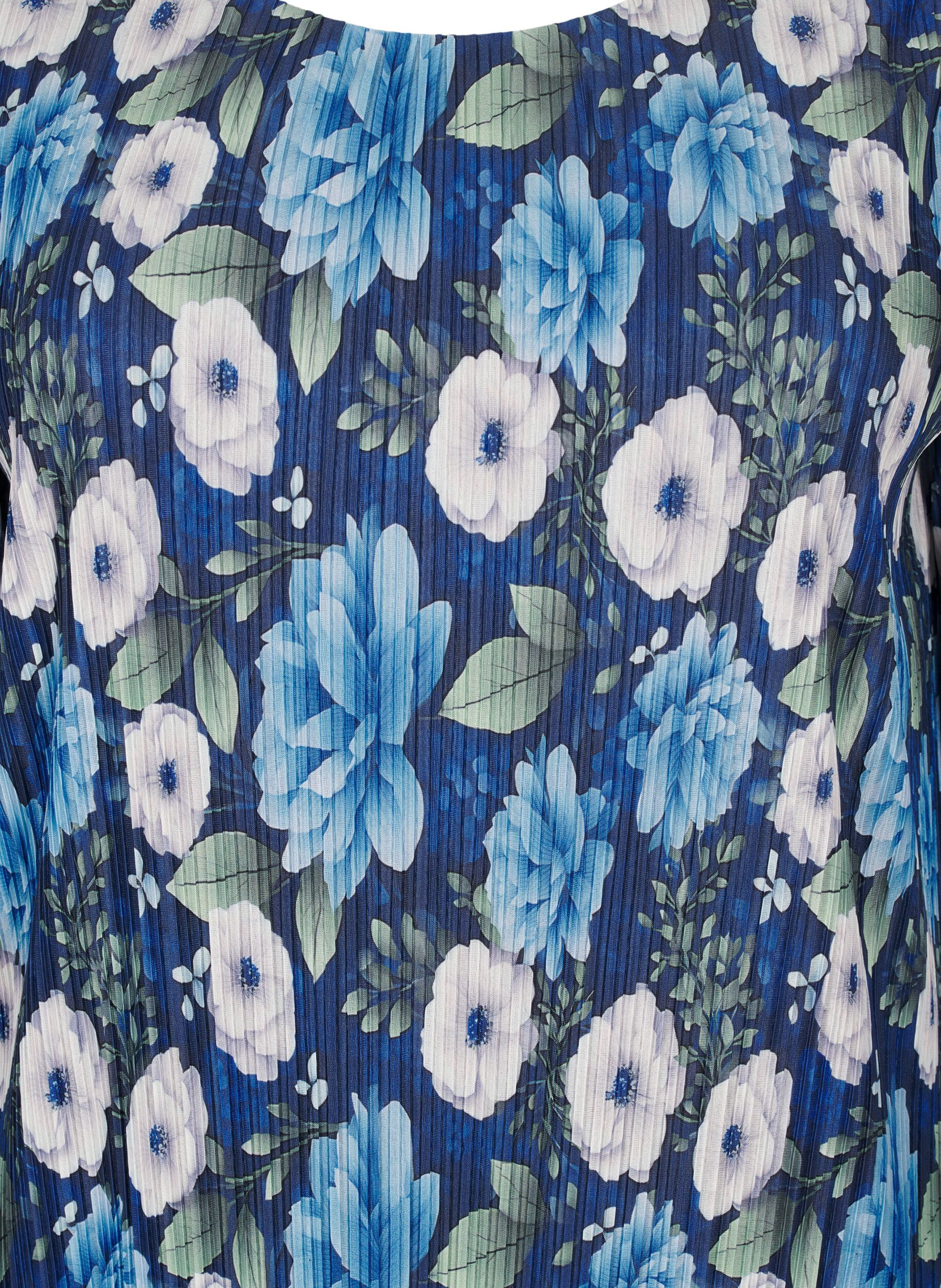 ZizziPlisseekleid mit 3/4-&Auml;rmeln, Blau, Packshot image number 2