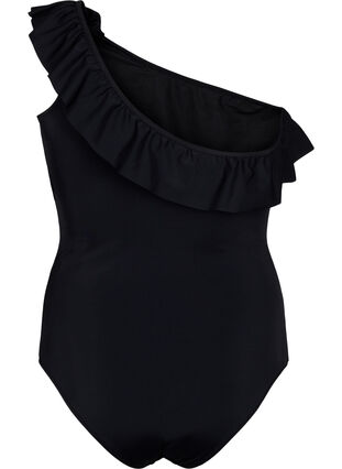 One-Shoulder Badeanzug mit Volant, Black, Packshot image number 1
