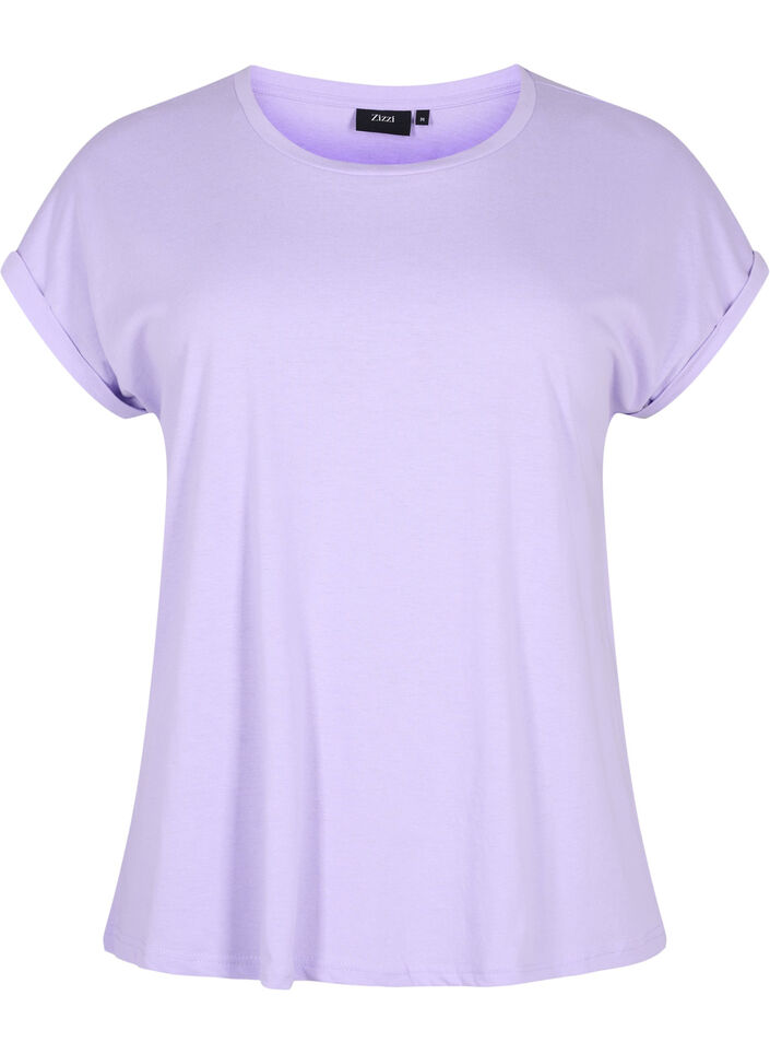 Kurz&auml;rmeliges T-Shirt aus einer Baumwollmischung, Lila, Packshot image number 0