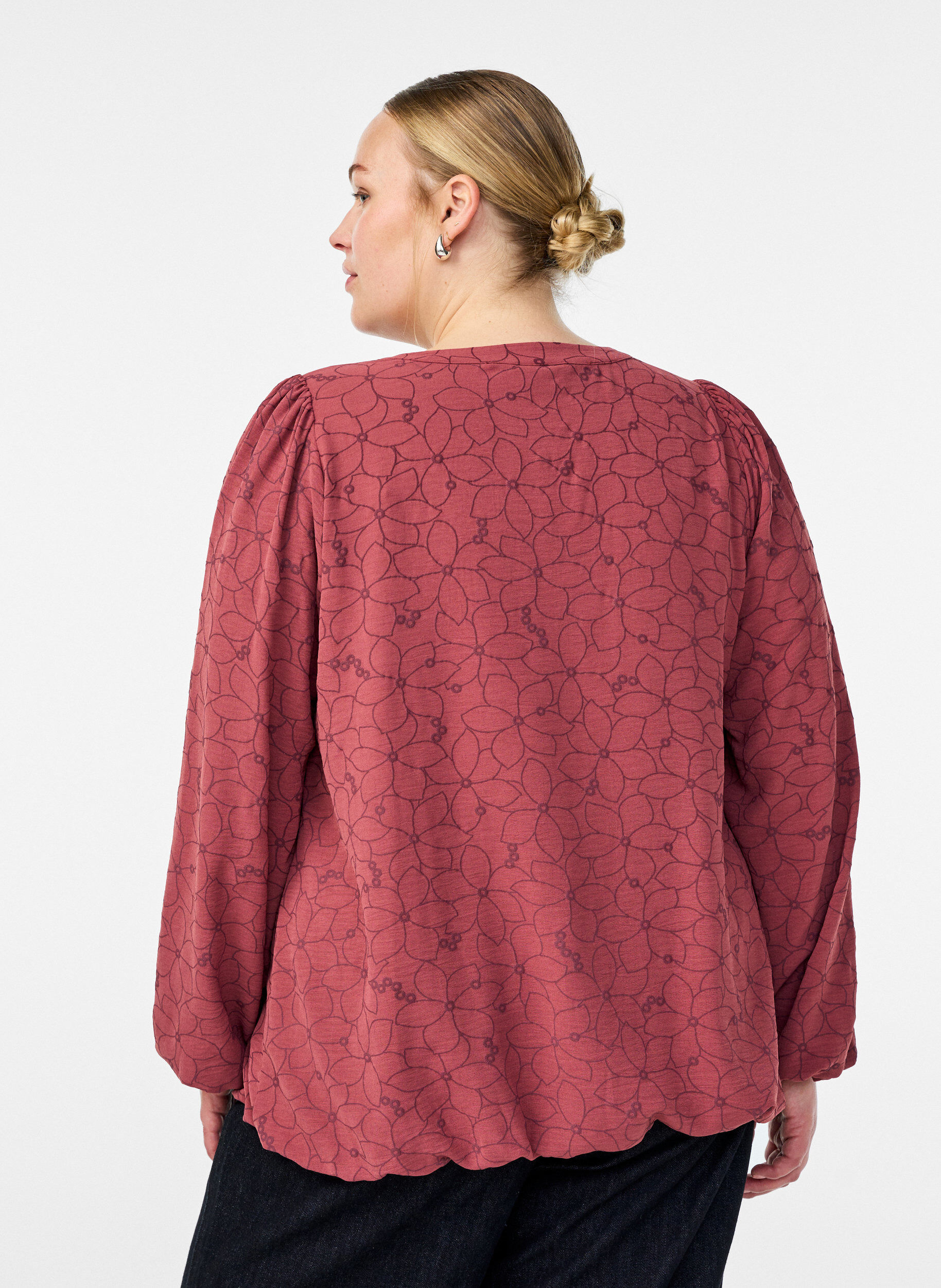 ZizziLang&auml;rmelige Bluse mit Blumenstickerei, Rot, Model image number 2