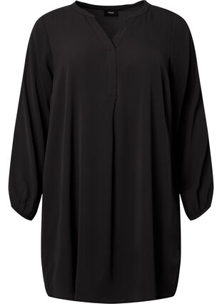 Langärmeliges Kleid mit V-Ausschnitt., Black, Packshot image number 0