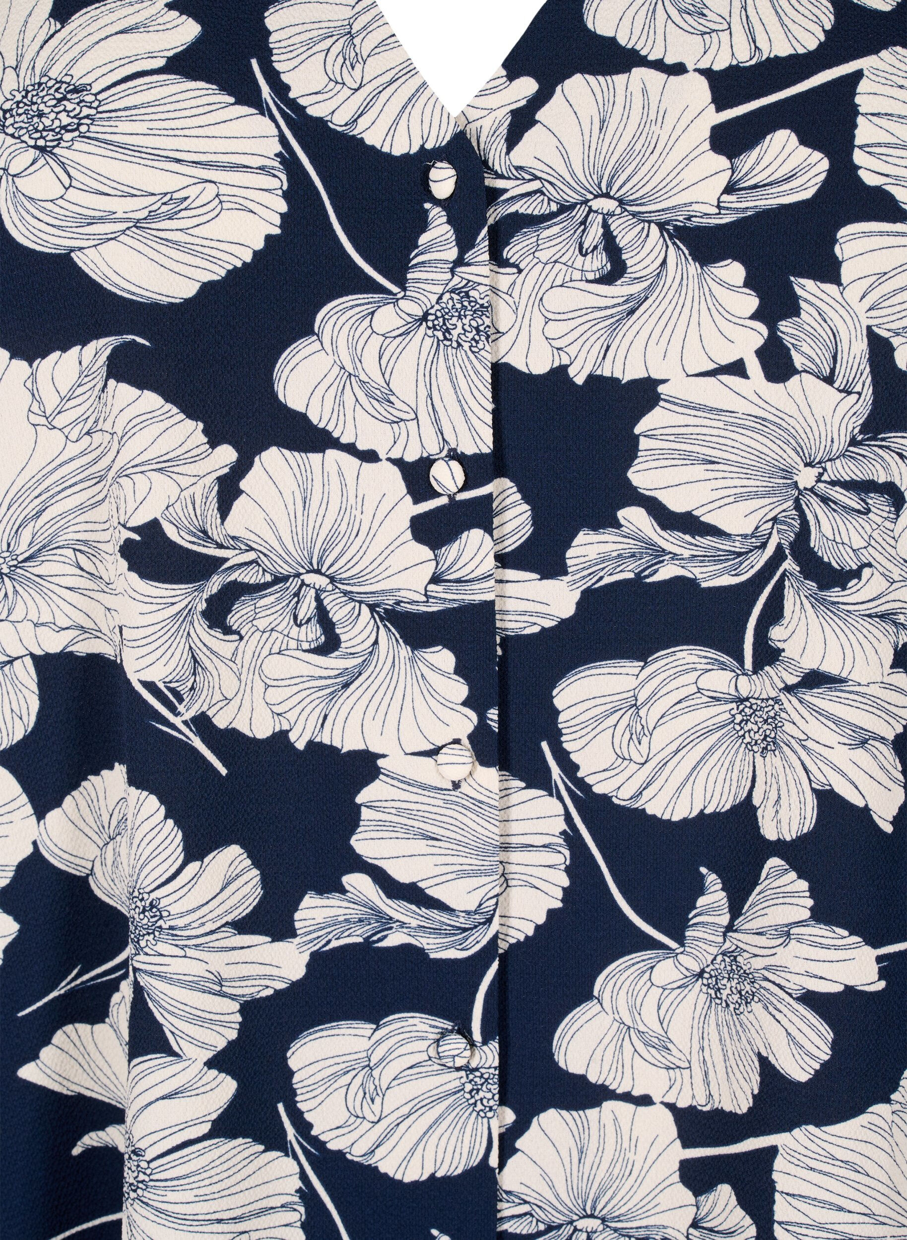 Zizzi Hemdbluse mit V-Ausschnitt und Aufdruck, Navy B. Flower AOP, Packshot image number 2