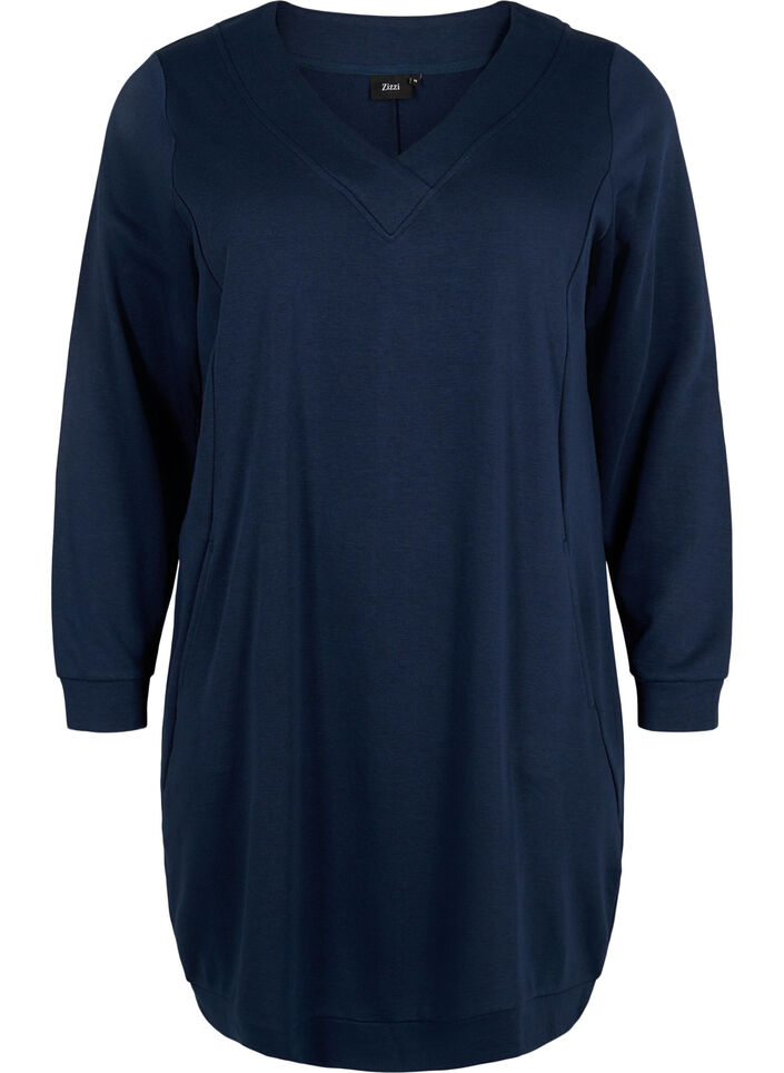 Pulloverkleid mit V-Ausschnitt, Navy Blazer, Packshot image number 0