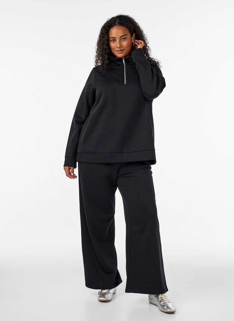 Hoch taillierte Sweatpants mit weitem Bein, Schwarz, Model image number 0