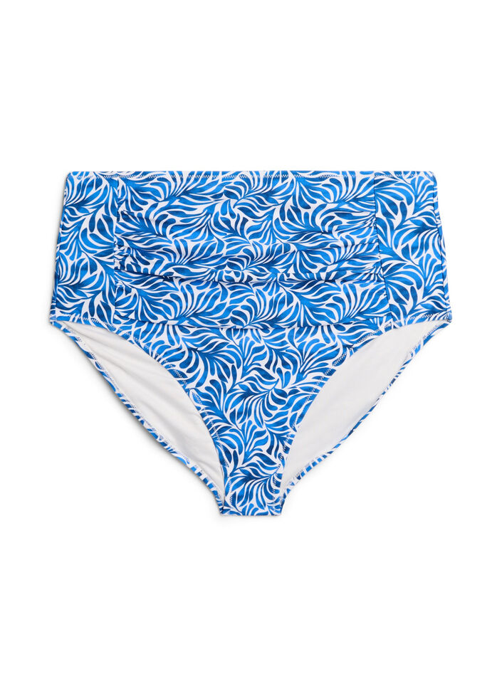 Bikini-Slip mit Print und hoher Taille, Blau, Packshot image number 0