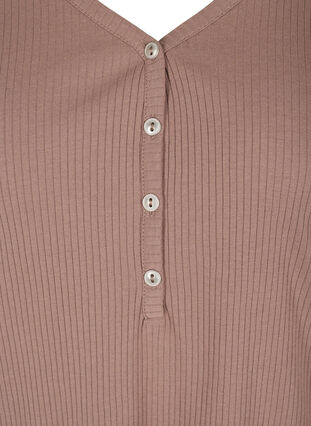 Langarm Bluse aus Ripp mit Knopfdetails, Deep Taupe, Packshot image number 2
