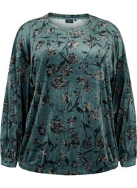 Bluse aus Velours mit Blumenprint und langen Ärmeln