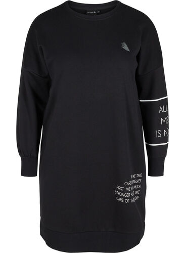 Langarm Sweatkleid mit Printdetail, Black, Packshot image number 0