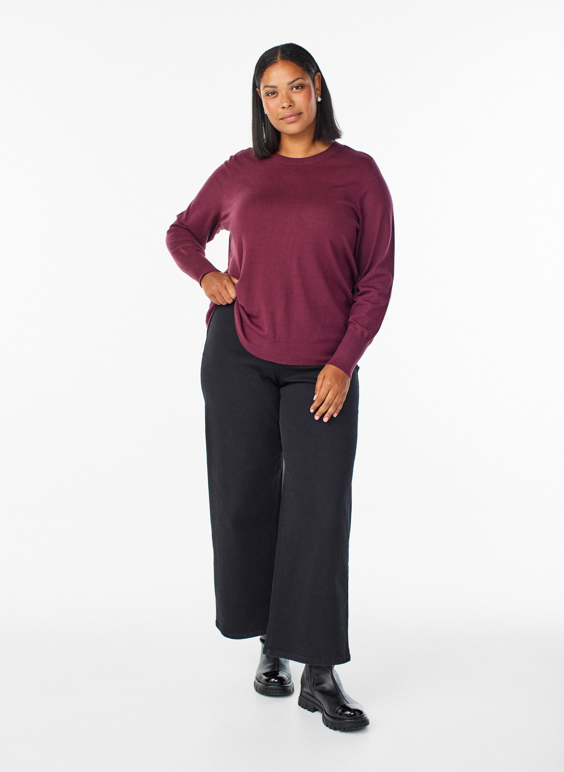 ZizziFLASH &ndash; Strickpullover mit Rundhalsausschnitt, Rot, Model image number 1