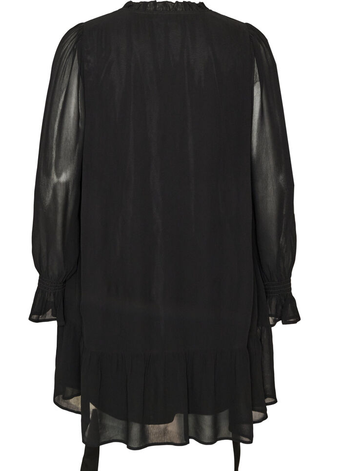 Kleid aus Viskose mit R&uuml;schen und transparenten &Auml;rmeln, Schwarz, Packshot image number 1