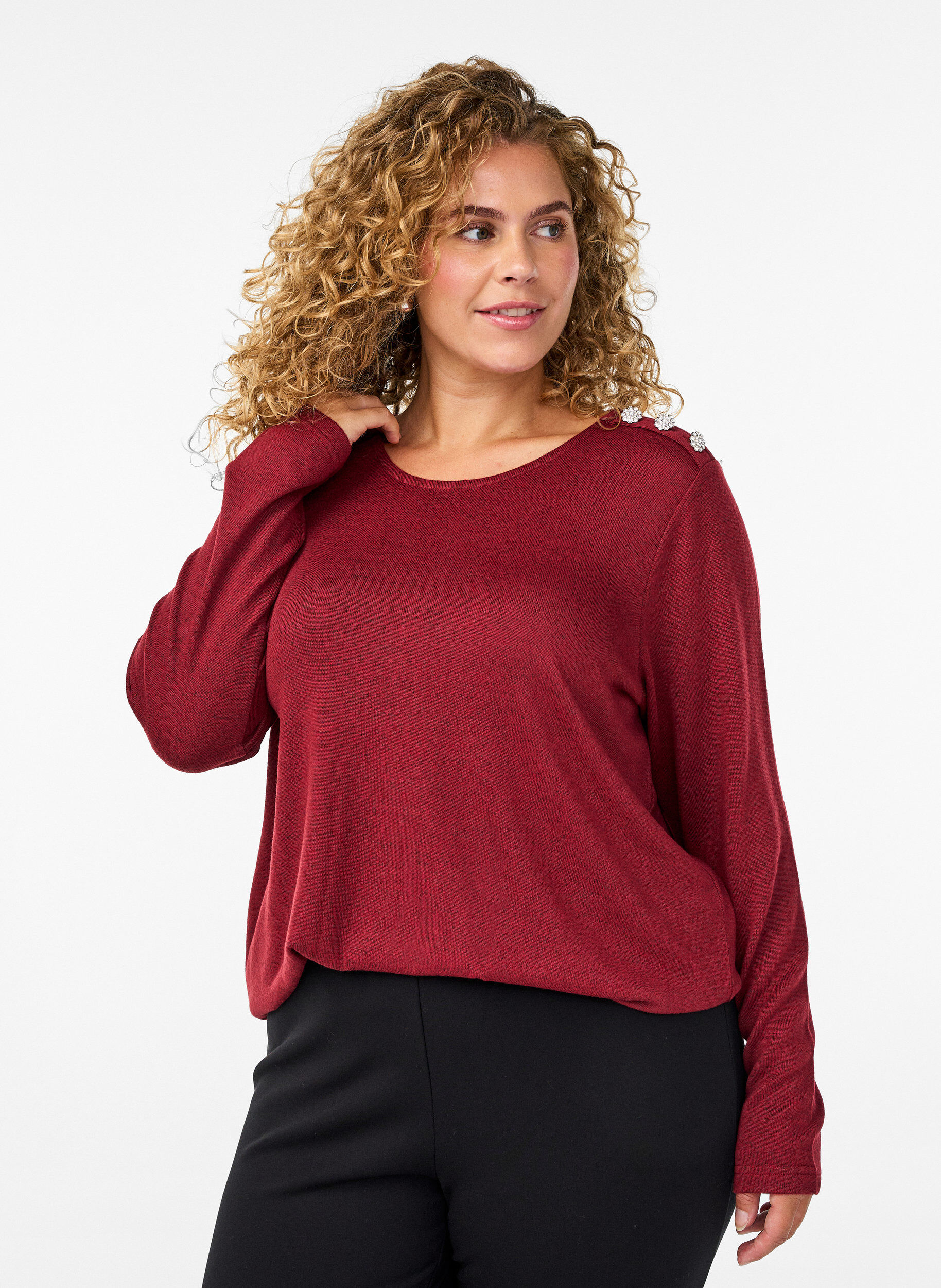 Bluse mit Zierkn&ouml;pfen, Rot, Model