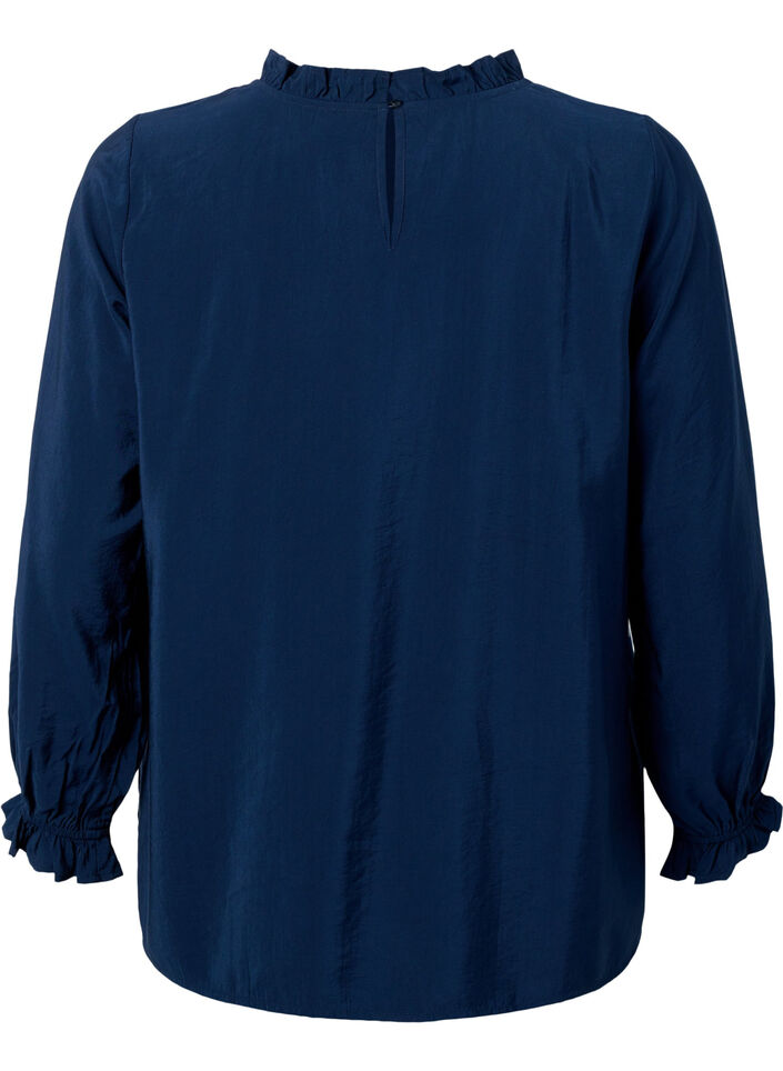 Langärmelige Viskosebluse mit Rüschen, Total Eclipse, Packshot image number 1