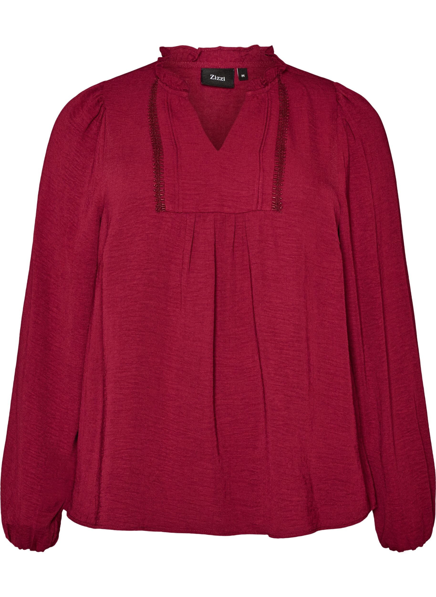 ZizziBluse mit V-Ausschnitt und H&auml;kelband, Rot, Packshot image number 0
