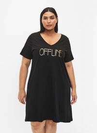Organische Baumwoll-Nachthemd mit V-Ausschnitt (GOTS), Black Offline, Model