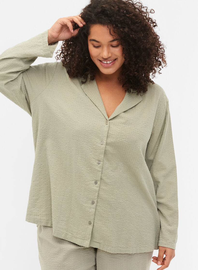 Hemd aus Baumwolle mit Struktur, Seagrass , Model image number 2