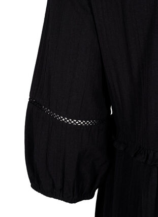 Baumwollkleid mit 3/4-Ärmeln und Rüschen, Black, Packshot image number 3
