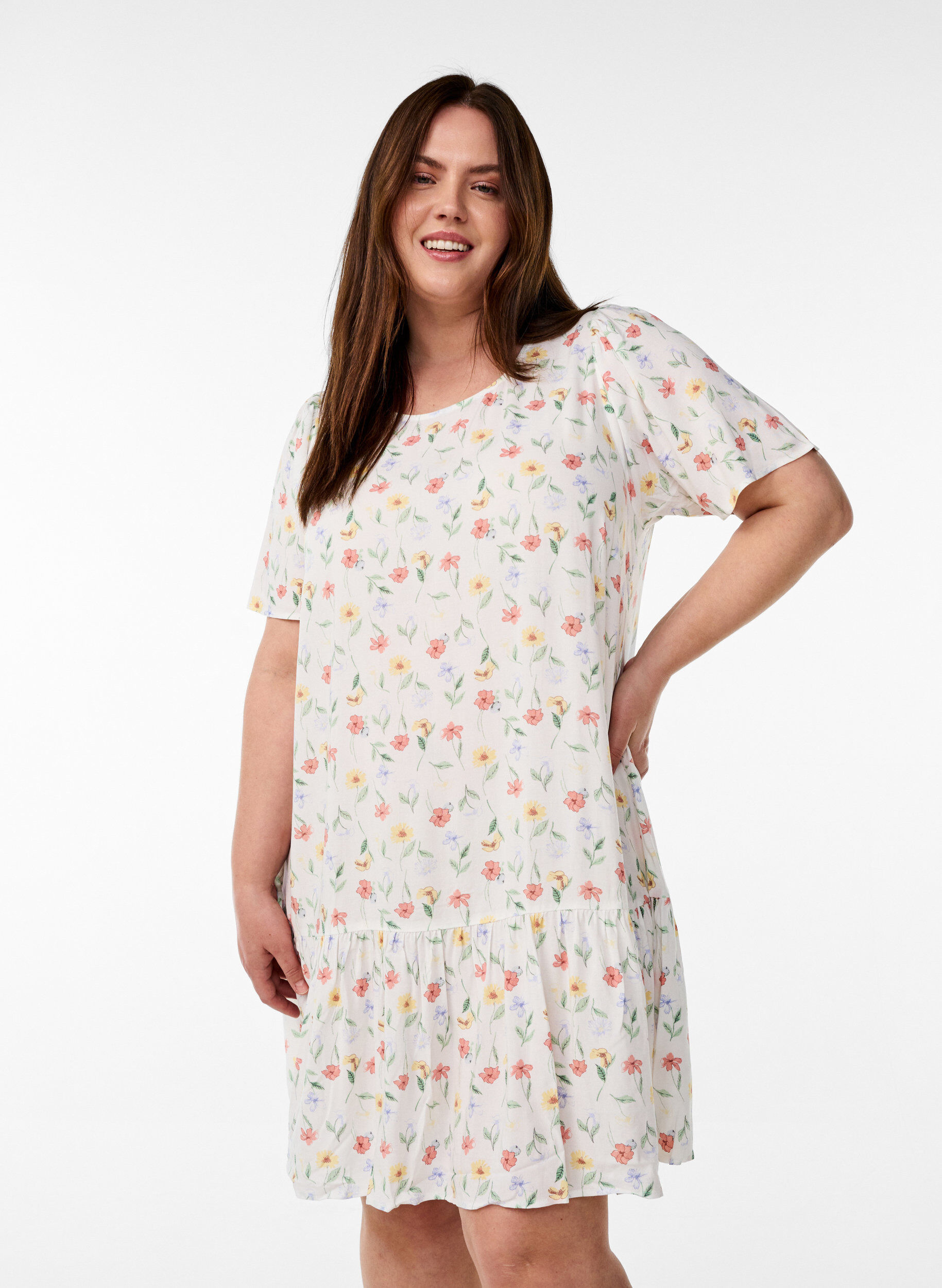 ZizziKleid aus Viskose mit Schnittlinie, Wei&szlig;, Model image number 0