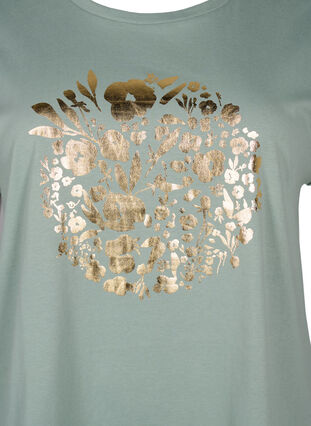 T-Shirt aus Bio-Baumwolle mit Golddruck, Ch.Green Gold Flower, Packshot image number 2