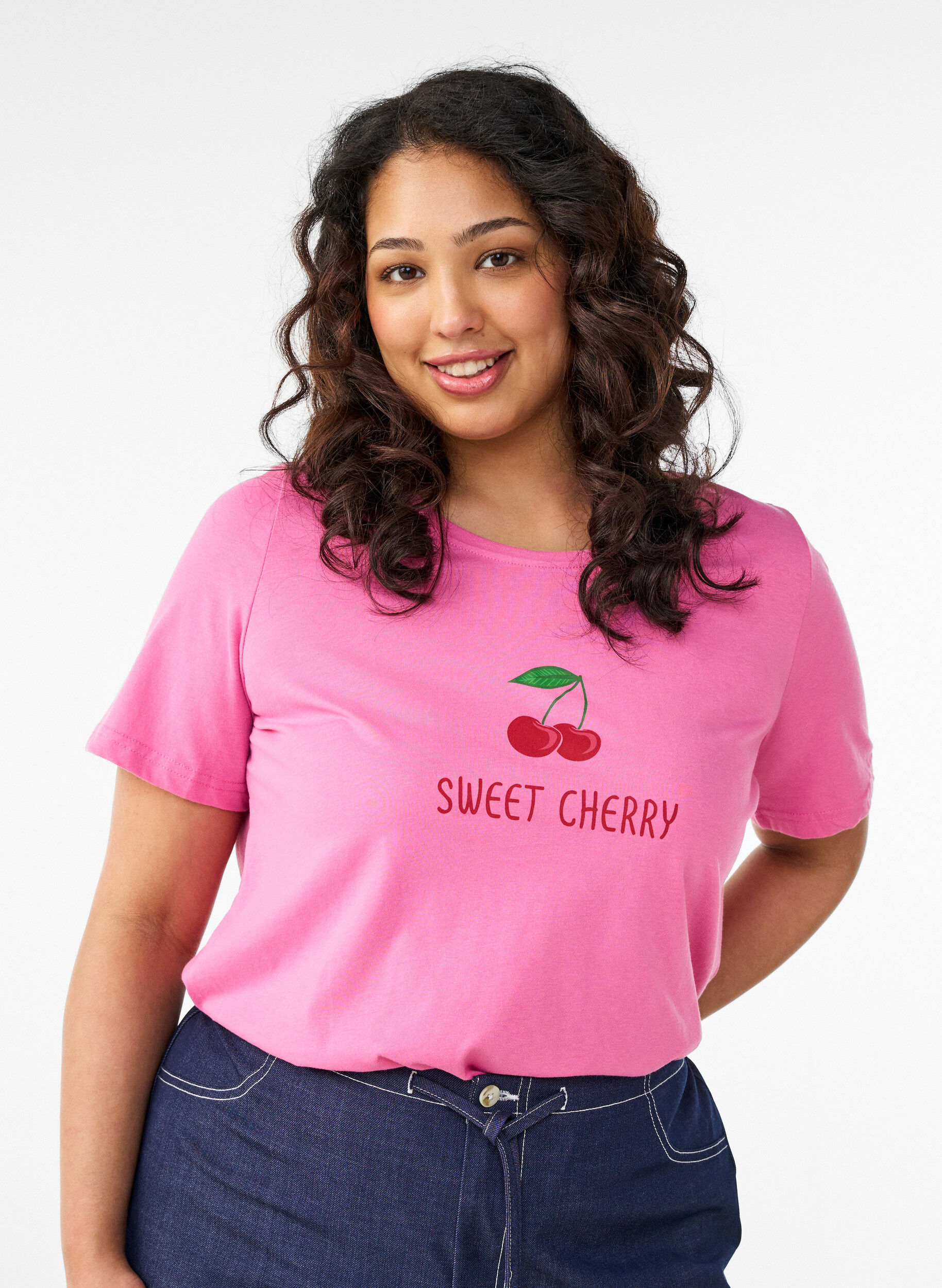 T-Shirt mit Print, Pink, Model