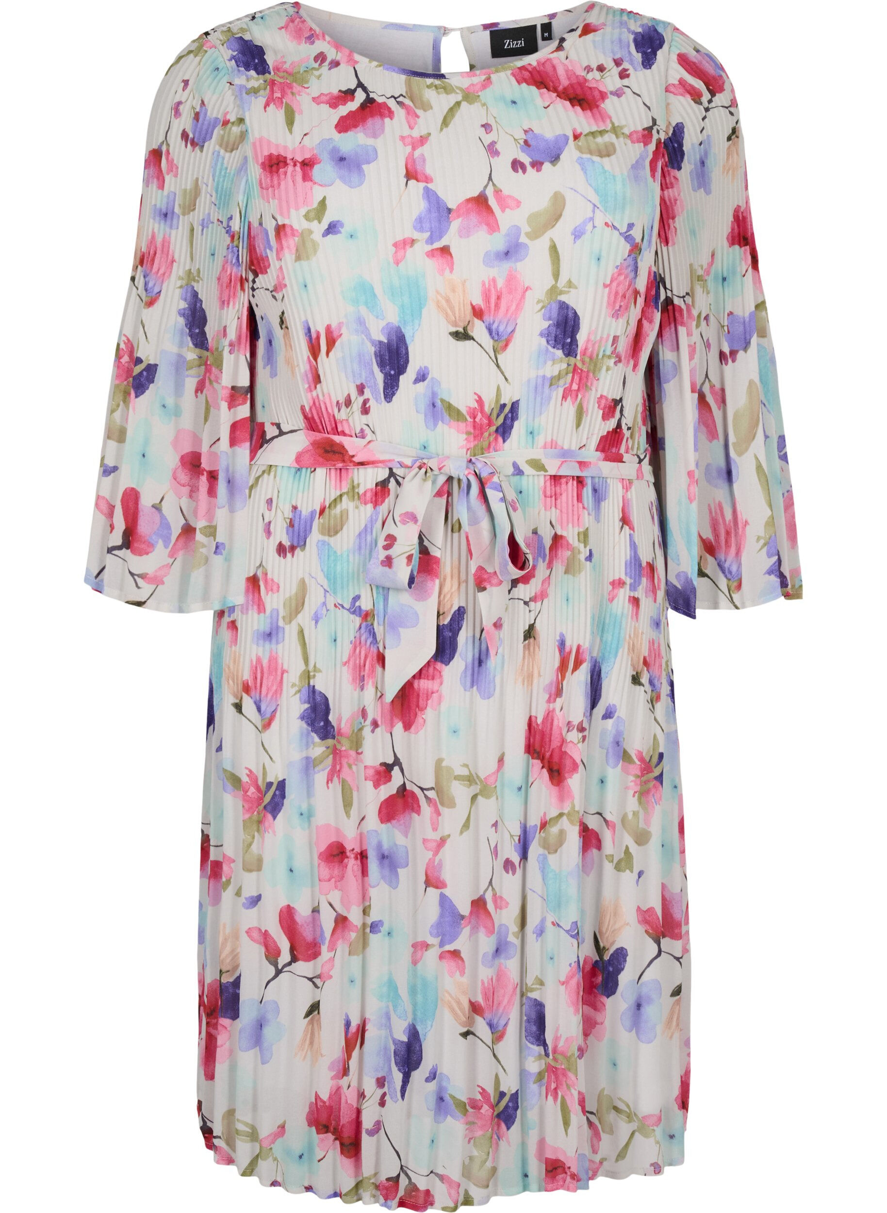 ZizziPlisseekleid mit Bindeband und Print, White/MultiFlowerAOP, Packshot image number 0