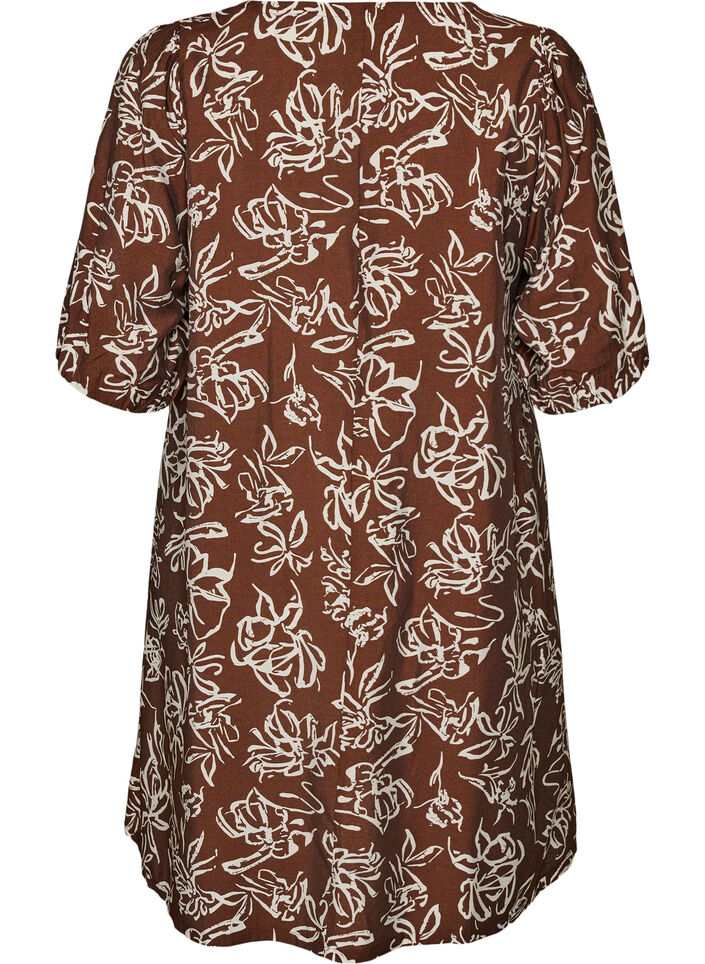 Kurzes A-Linien-Kleid mit V-Ausschnitt, Braun, Packshot image number 1