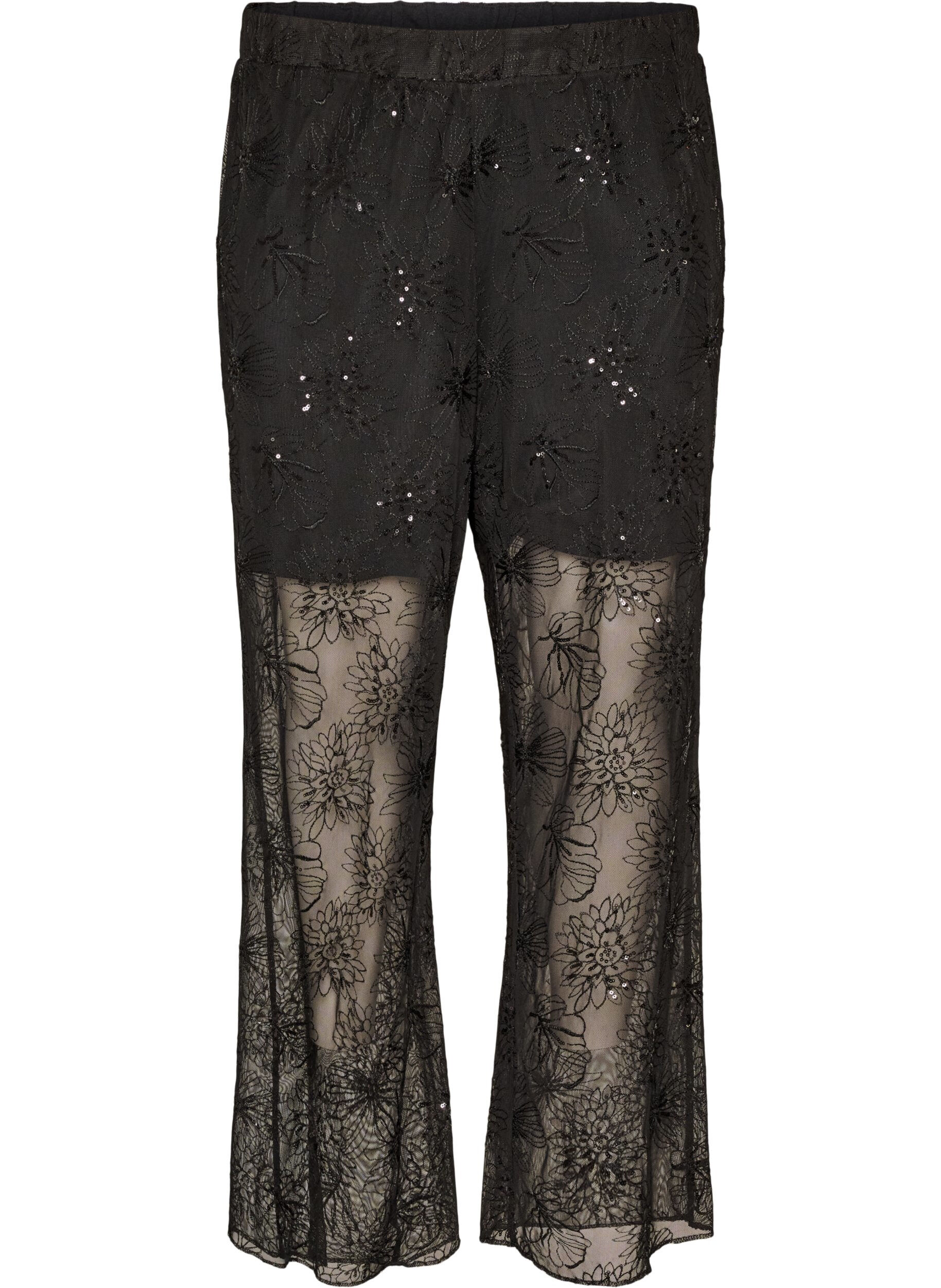 ZizziHose aus Mesh mit floraler Stickerei und Pailletten, Schwarz, Packshot image number 0