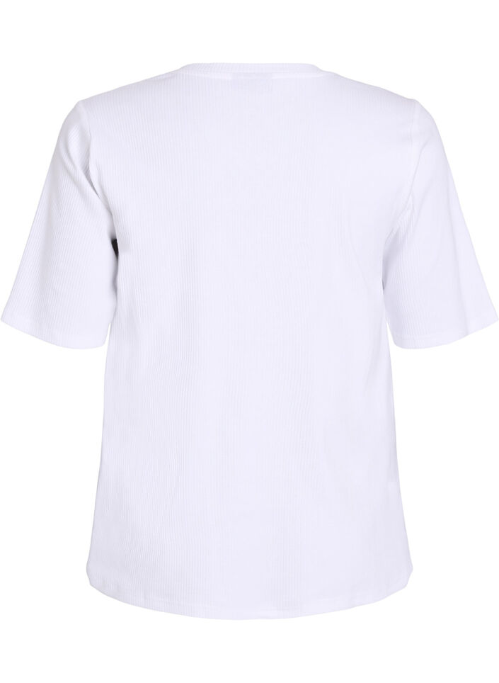 Bluse aus geripptem Jersey mit kurzen Ärmeln, Weiß, Packshot image number 1