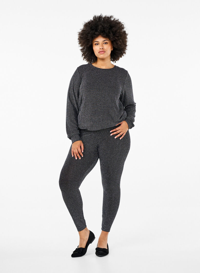 Leggings mit Glittermuster, Silver ZigZagShimmer, Model image number 0