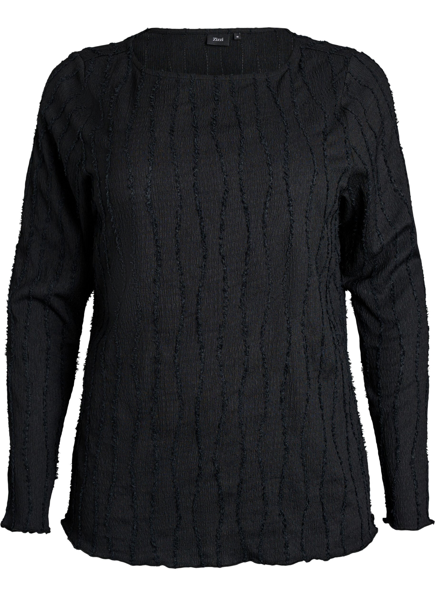 ZizziBluse aus Jersey mit welliger Struktur, Schwarz, Packshot image number 0
