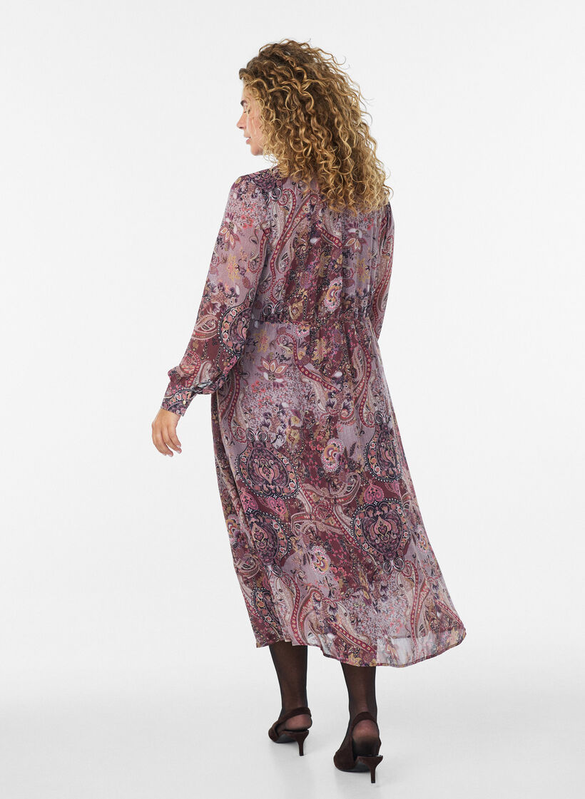 Midikleid mit Paisley-Muster und elastischem Bund, Lila, Model image number 1