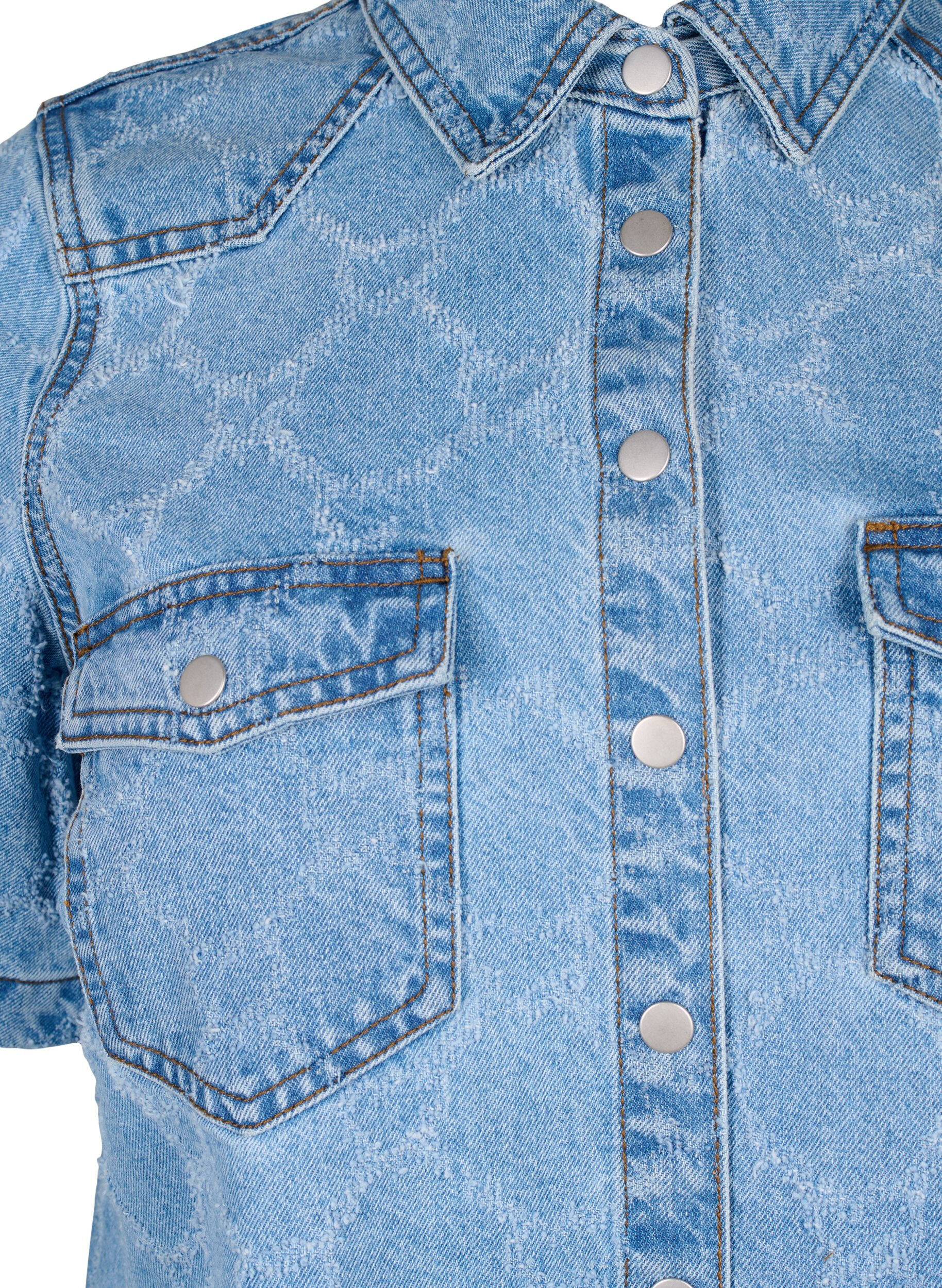 ZizziDenim-Kleid mit Destroyed-Muster und kurzen &Auml;rmeln, Blue Denim, Packshot image number 2
