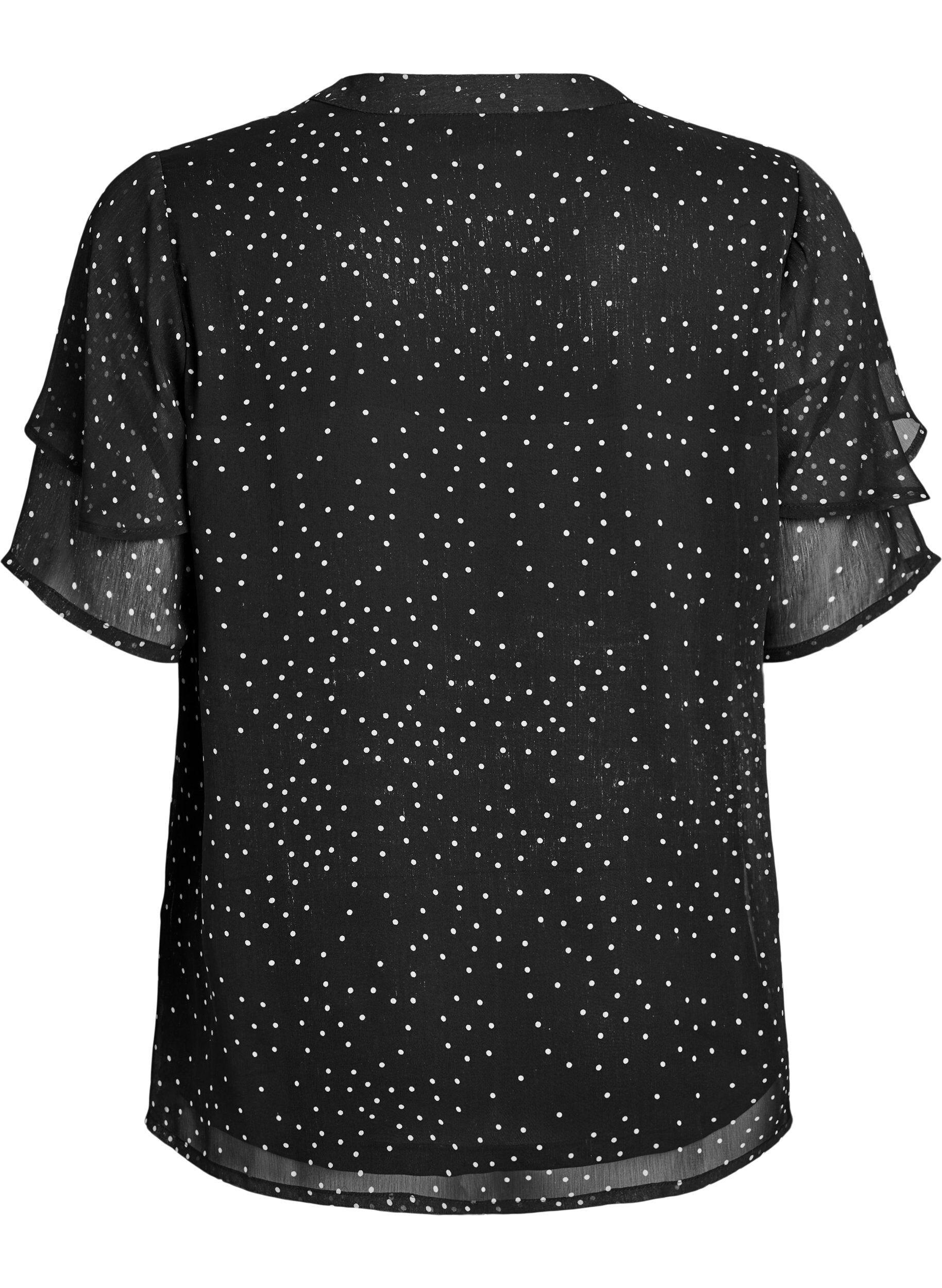 ZizziChiffonbluse mit Polka Dots und Volant&auml;rmeln, Schwarz, Packshot image number 1