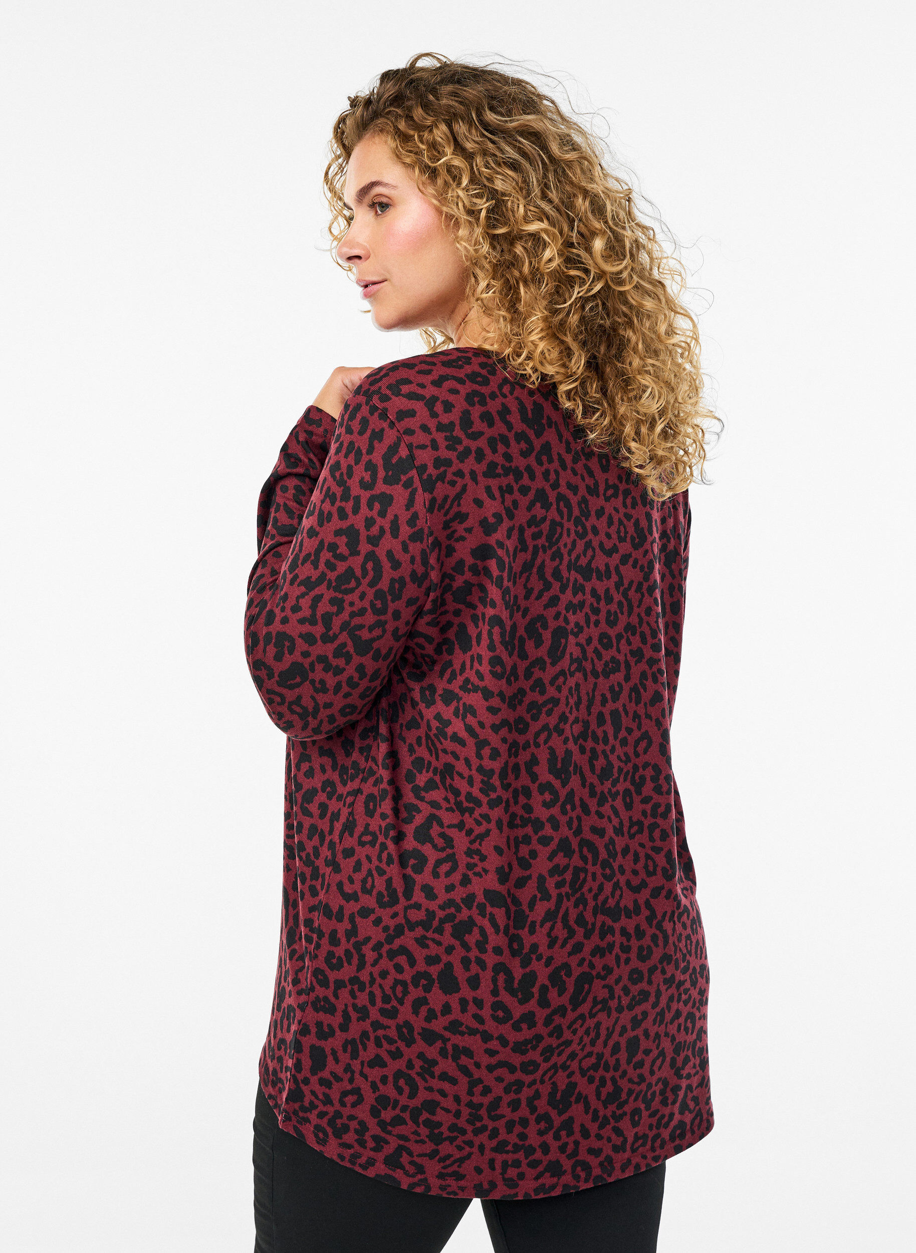 ZizziBluse mit Leopardenmuster und langen &Auml;rmeln, Dunkles Bordeaux, Model image number 2