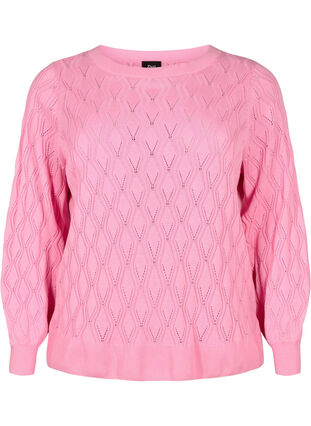 Pullover mit Lochmuster und U-Boot-Ausschnitt	, Begonia Pink, Packshot image number 0