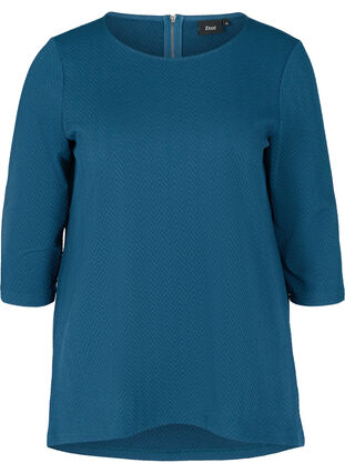Bluse mit Struktur und 3/4-Ärmeln, Majolica Blue, Packshot image number 0